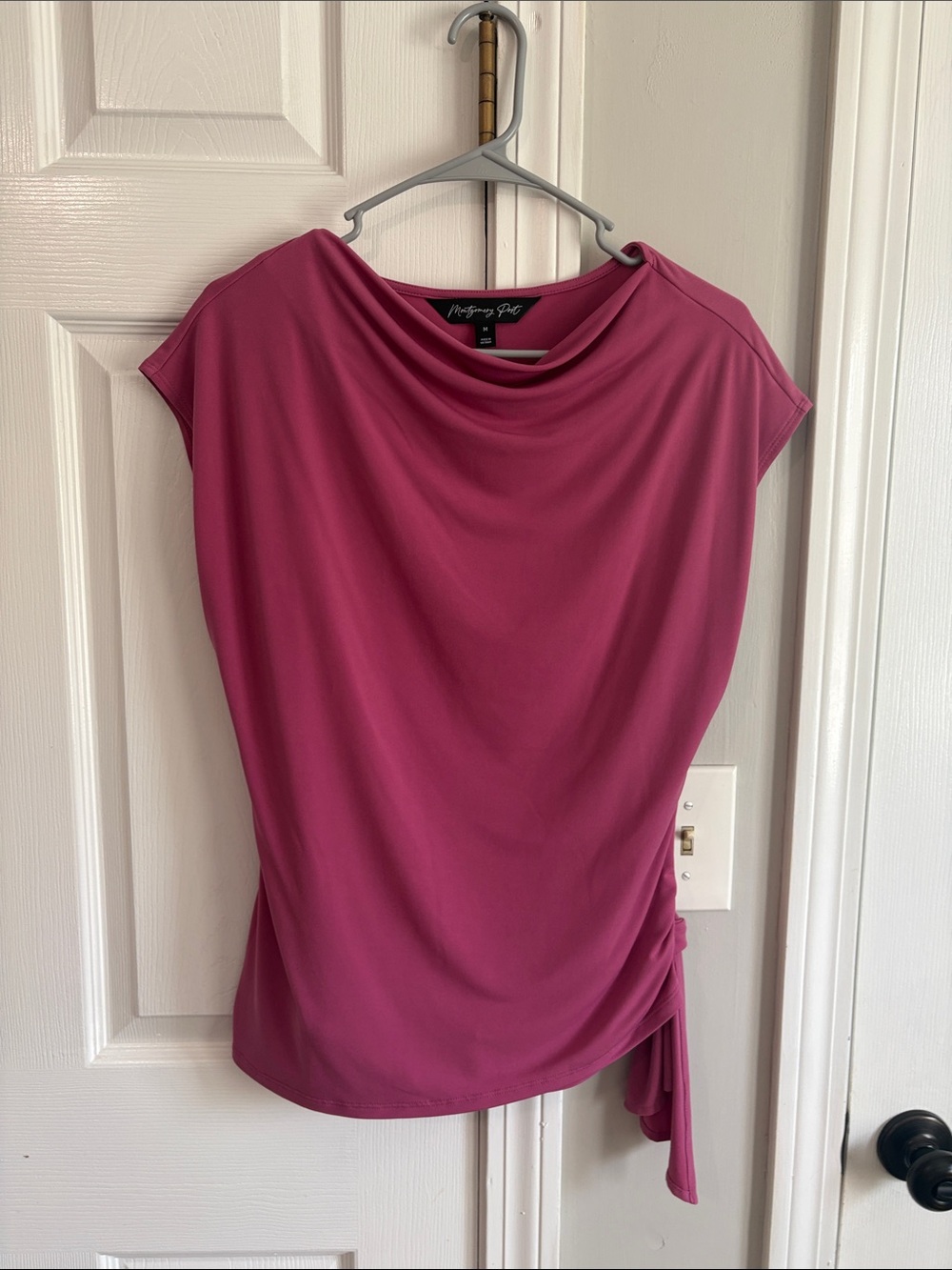 Worthington magenta draped cap-sleeve blouse
